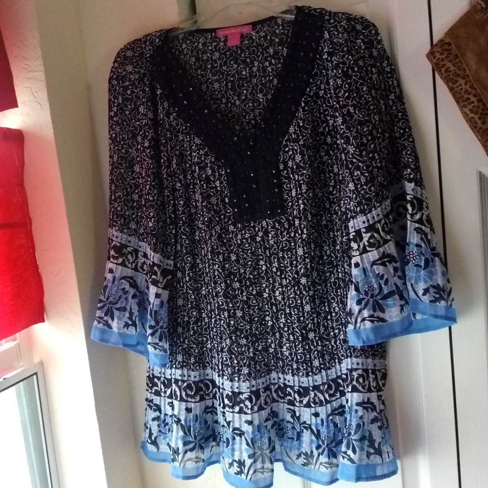 Blue peasant style blouse women's